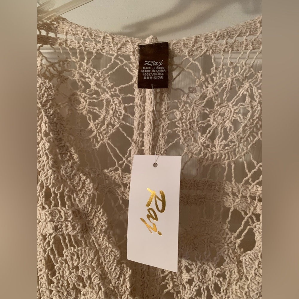 NWT Anthropologie Raj Natural Cream Crochet Duster OS Cardigan New Sweater - Picture 5 of 6